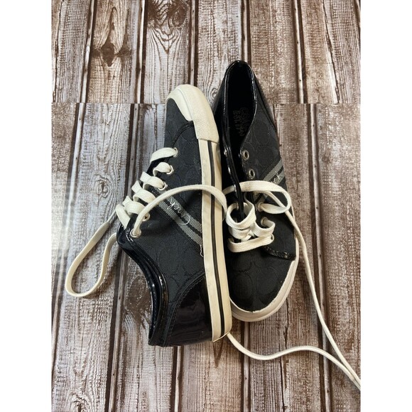 COACH Folly Sneakers Black Canvas & Patent Heel 6 B - Picture 4 of 11